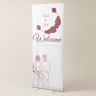 Elegant Burgundy Rose Wedding Welcome Banner Sign