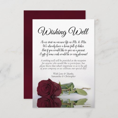Elegant Burgundy Rose Wedding Wishing Well Poem Enclosure Card