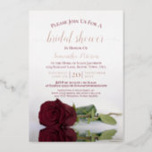 Elegant Burgundy Rose with Rose Gold Bridal Shower Foil Invitation (Front)