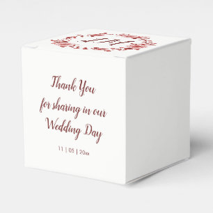 Elegant Burgundy Rose Wreath Monogram Wedding Favor Boxes