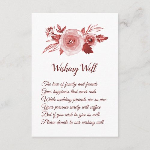 Elegant Burgundy Rose Wreath Wedding Wishing Well Enclosure Card