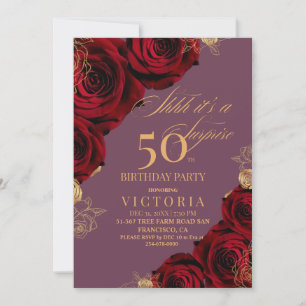 Elegant Burgundy Roses 50th Birthday Invitation
