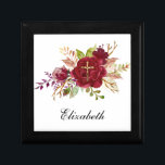 Elegant Burgundy Roses Crucifix Bridesmaid  Gift Box<br><div class="desc">Featuring a beautiful traditional Catholic image of a gold Crucifix/wedding rings overlaid on burgundy roses. All text and fonts can be modified.</div>