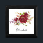 Elegant Burgundy Roses Crucifix Bridesmaid  Gift Box<br><div class="desc">Featuring a beautiful traditional Catholic image of a gold Crucifix/wedding rings overlaid on burgundy roses. All text and fonts can be modified.</div>