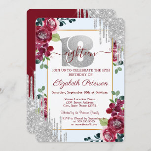 Elegant Burgundy Roses Glitter Drips Invitation