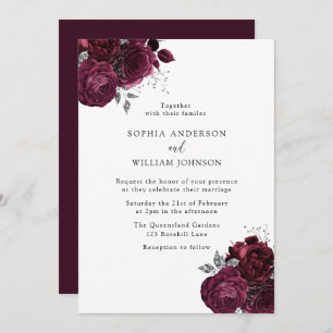 Elegant Burgundy Roses Modern Floral Wedding Invitation