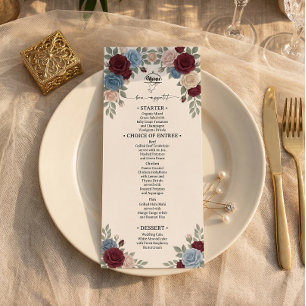 Elegant Burgundy Roses Wedding Menu