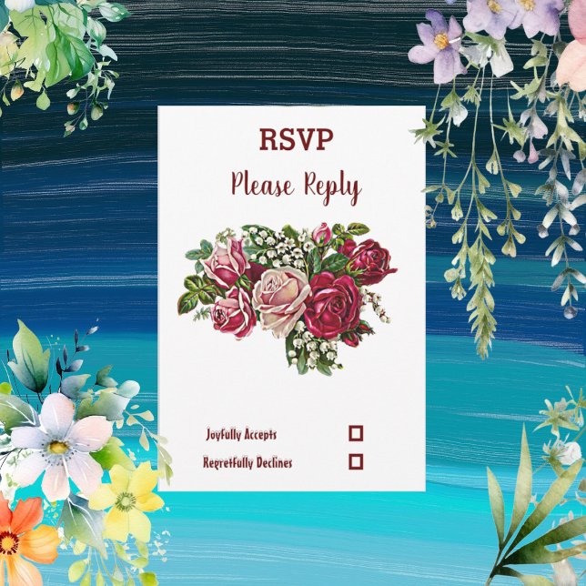 Elegant Burgundy Rustic Floral Maroon Rose Wedding RSVP Card (Elegant Burgundy Rustic Floral Maroon Rose Wedding RSVP Card)