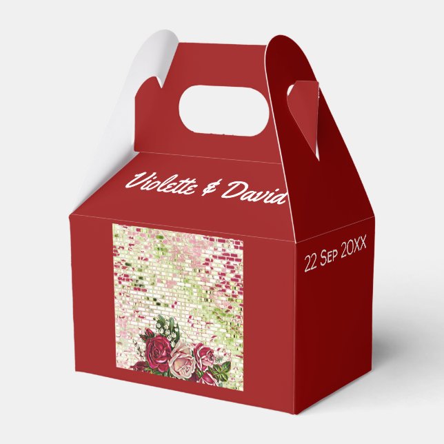 Elegant Burgundy Rustic Roses Floral Wedding Favor Boxes (Front Side)
