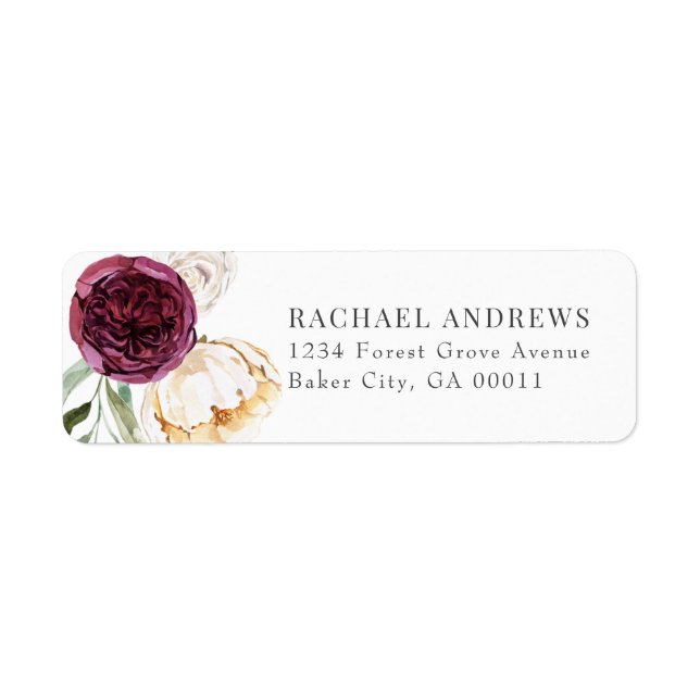 Elegant Burgundy Sage Floral Wedding  Label (Front)