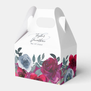 Elegant Burgundy Sage Green Blue Floral Wedding Favor Boxes