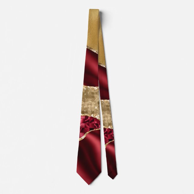 Elegant Burgundy Satin Red Gold Glitter Neck Tie (Front)