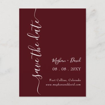 Elegant Burgundy Save the Date   Announcement Postcard