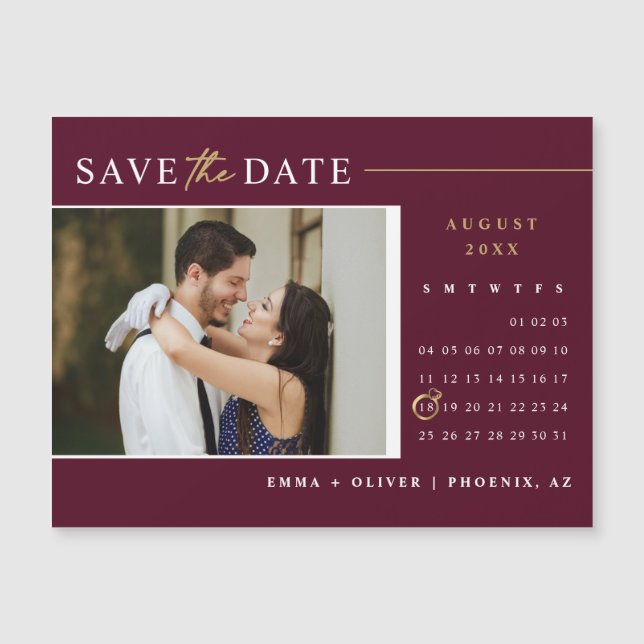 Elegant Burgundy Save the Date Calendar Magnet (Front)