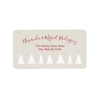 Elegant Burgundy Script Christmas Trees on Beige Label