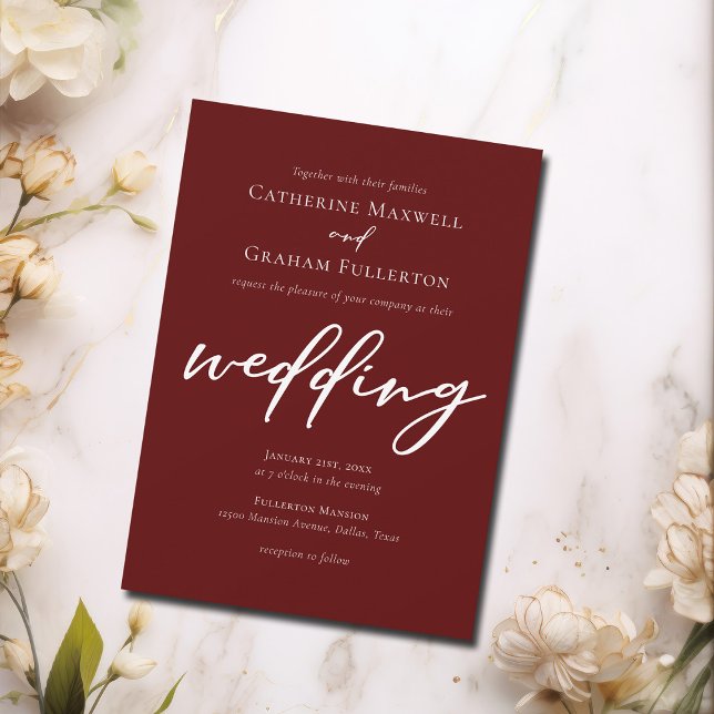 Elegant Burgundy Script Evening Wedding Invitation (Creator Uploaded)