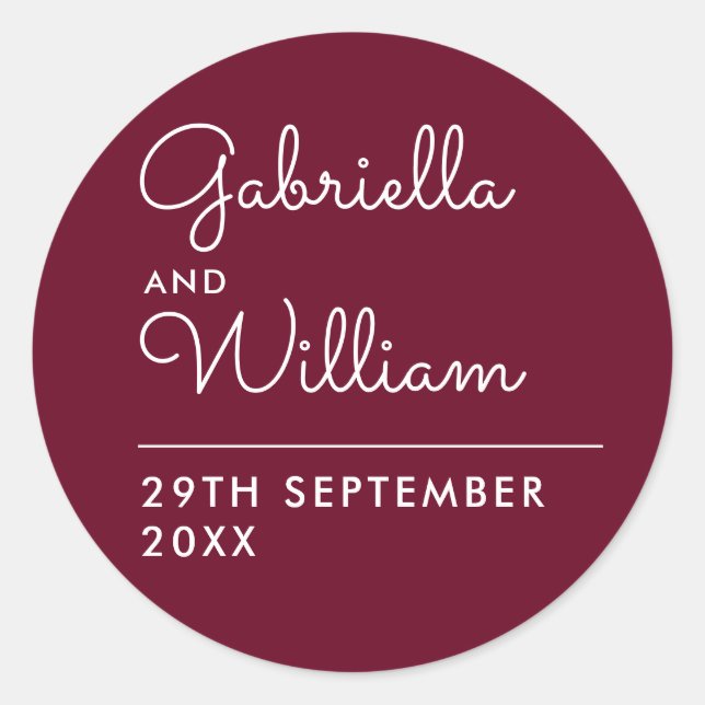 Elegant Burgundy Script Favor Classic Round Sticke Sticker (Front)