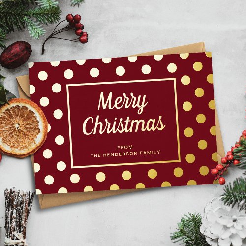 Elegant Burgundy Script Merry Christmas Gold Foil Holiday Card