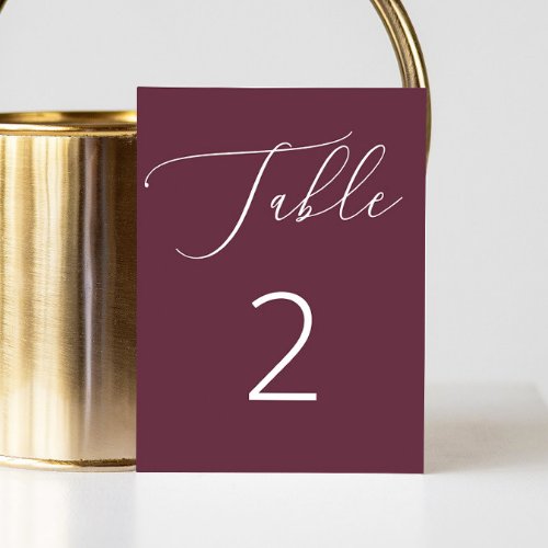 Elegant burgundy script simple minimalist wedding table number
