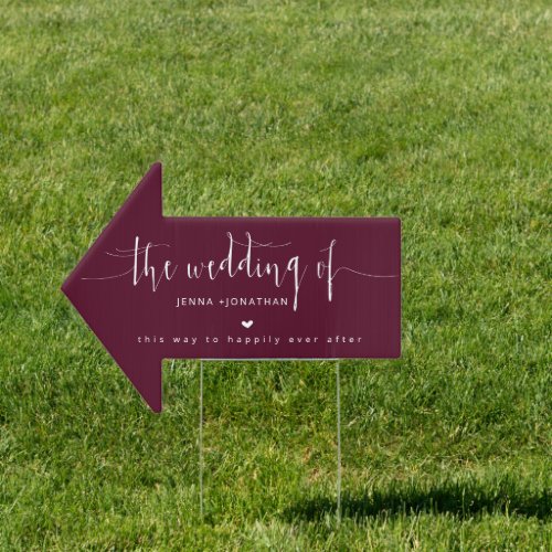 Elegant Burgundy Script Wedding Direction Arrow Sign