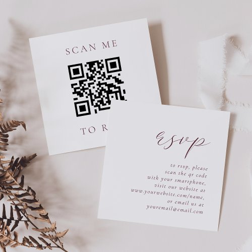 Elegant Burgundy Script Wedding QR Code RSVP Enclosure Card