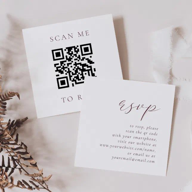 Elegant Burgundy Script Wedding QR Code RSVP Enclosure Card | Zazzle