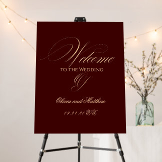 Elegant Burgundy Script Welcome Wedding Sign