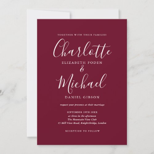 Elegant Burgundy Signature Script Wedding Invitation