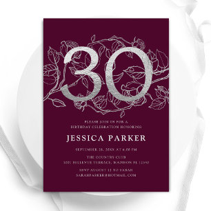 Elegant Burgundy Silver 30th Birthday Invitation