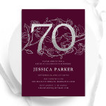 Elegant Burgundy Silver 70th Birthday Invitation<br><div class="desc">Elegant burgundy silver 70th birthday party invitation. Customizable modern feminine design featuring roses botanical accents and faux glitter silver. Simple floral invite card perfect for a stylish female bday celebration. Personalize with your own details. Printed Zazzle invitations or instant download digital printable template.</div>