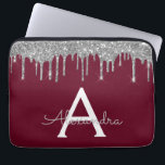 Elegant Burgundy Silver Glitter Sparkle Monogram Laptop Sleeve<br><div class="desc">Burgundy and Silver Faux Dripping Modern and Elegant Girly Glitter and Sparkle Elegant Monogram Case. This case can be customized to include your initial and first name.</div>