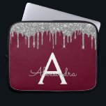 Elegant Burgundy Silver Glitter Sparkle Monogram Laptop Sleeve<br><div class="desc">Burgundy and Silver Faux Dripping Modern and Elegant Girly Glitter and Sparkle Elegant Monogram Case. This case can be customized to include your initial and first name.</div>