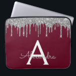 Elegant Burgundy Silver Glitter Sparkle Monogram Laptop Sleeve<br><div class="desc">Burgundy and Silver Faux Dripping Modern and Elegant Girly Glitter and Sparkle Elegant Monogram Case. This case can be customized to include your initial and first name.</div>