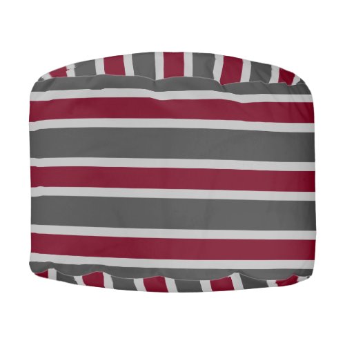 Elegant Burgundy Silver  Gray Striped Pouf