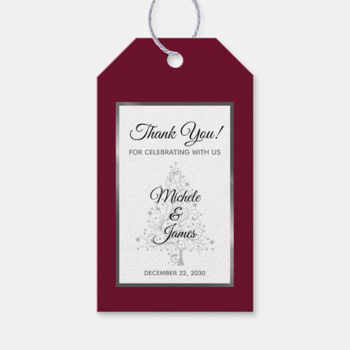 Elegant Burgundy Silver Holiday Winter Wedding Gift Tags