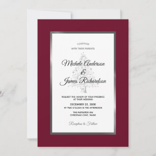 Elegant Burgundy Silver Holiday Winter Wedding Invitation