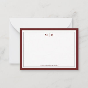 Elegant Burgundy Silver Monogram Professional Note Card