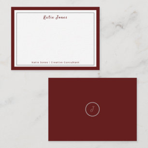 Elegant Burgundy Silver Signature Monogram Logo Note Card