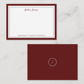 Elegant Burgundy Silver Signature Monogram Logo Note Card