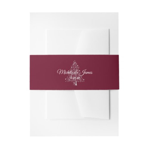 Elegant Burgundy Silver Winter Holiday Wedding Invitation Belly Band