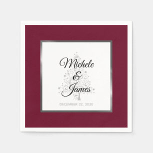Elegant Burgundy Silver Winter Holiday Wedding Napkins