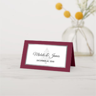 Elegant Burgundy Silver Winter Holiday Wedding Place Card