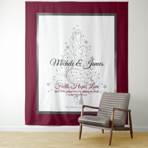 Elegant Burgundy Silver Winter Wedding Tapestry