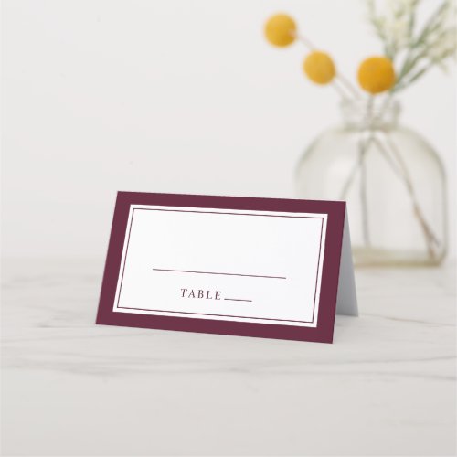 Elegant Burgundy Simple Minimal Border Wedding Place Card