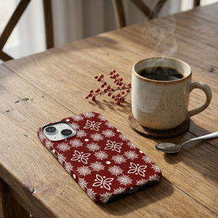 Elegant Burgundy Snowflake Damask Floral iPhone 15 Case