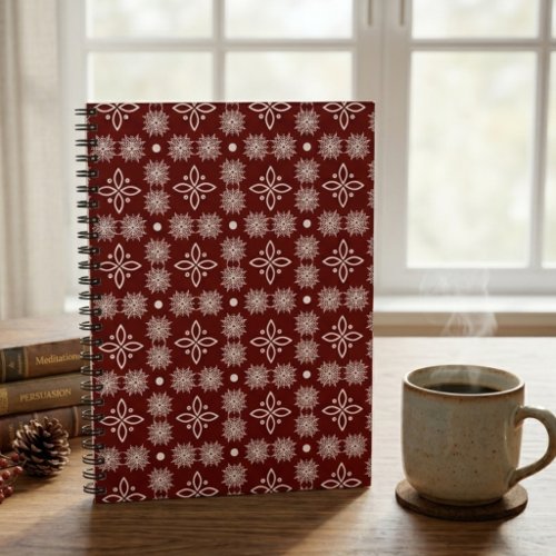 Elegant Burgundy Snowflake Damask Floral Spiral  Notebook