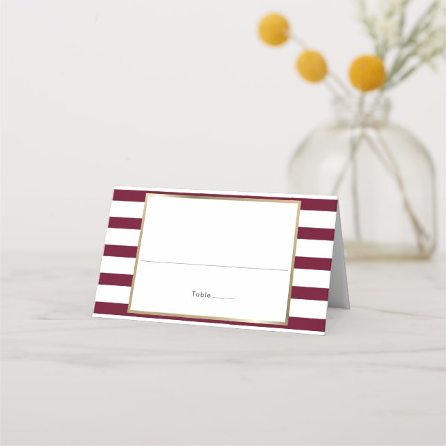 Elegant Burgundy Stripe | Faux Gold Foil Wedding  Place Card (Front)