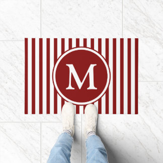 Elegant Burgundy Stripes Monogram Doormat
