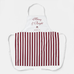 Elegant Burgundy Stripes Personalized Christmas Apron