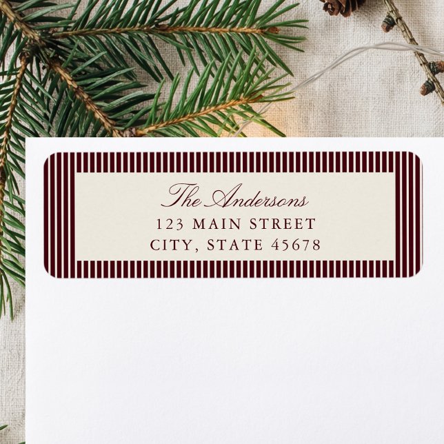 Elegant Burgundy Stripes Return Address Label (Creator Uploaded)